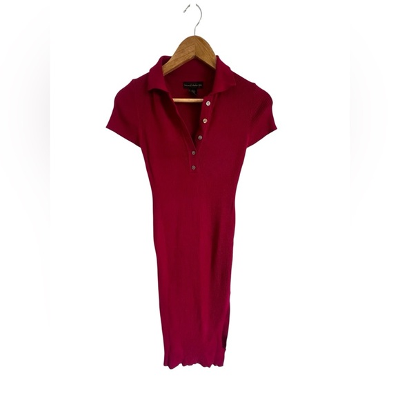 House Of Harlow 1960 Dress Midi Polo Raspberry Ribbed Knit Button Size XS - Picture 1 of 7